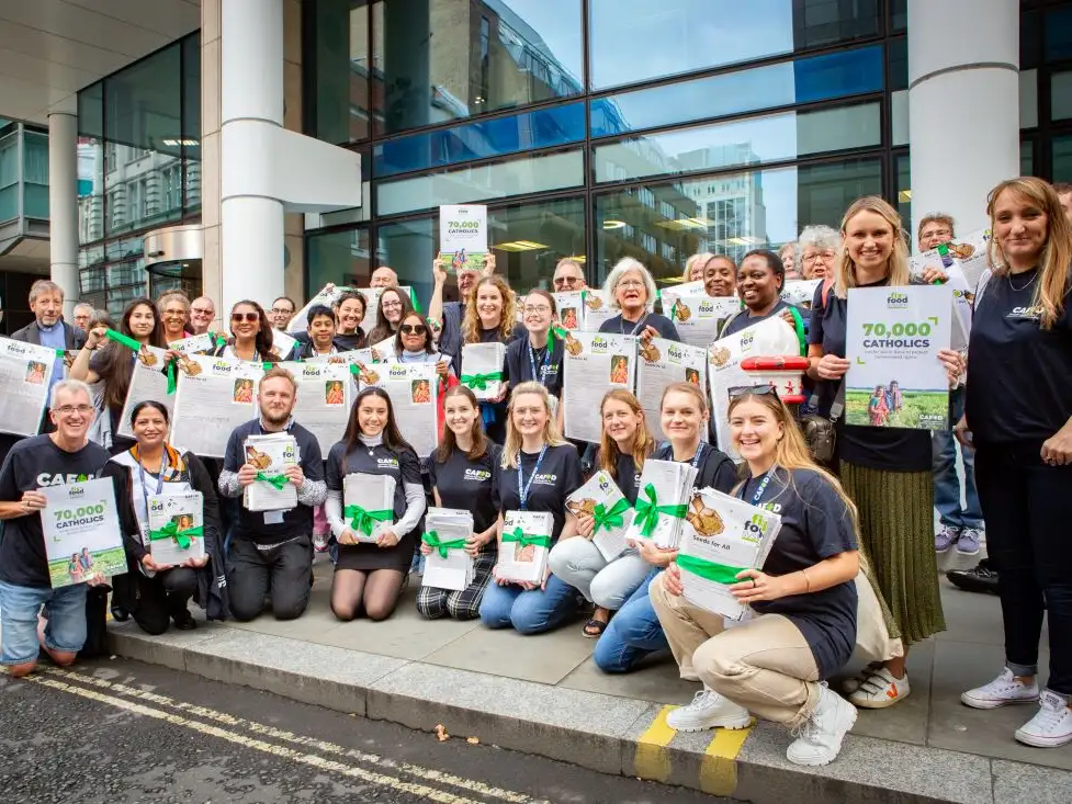 CAFOD campaigners deliver Salina's letter to the World Bank